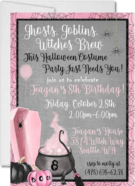 Girls Halloween Birthday Party Invitations