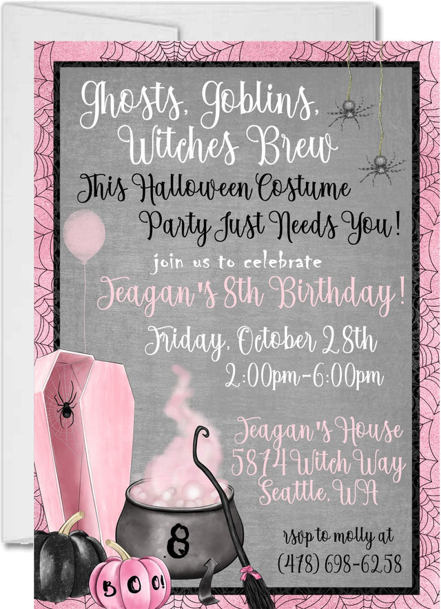 Girls Halloween Birthday Party Invitations