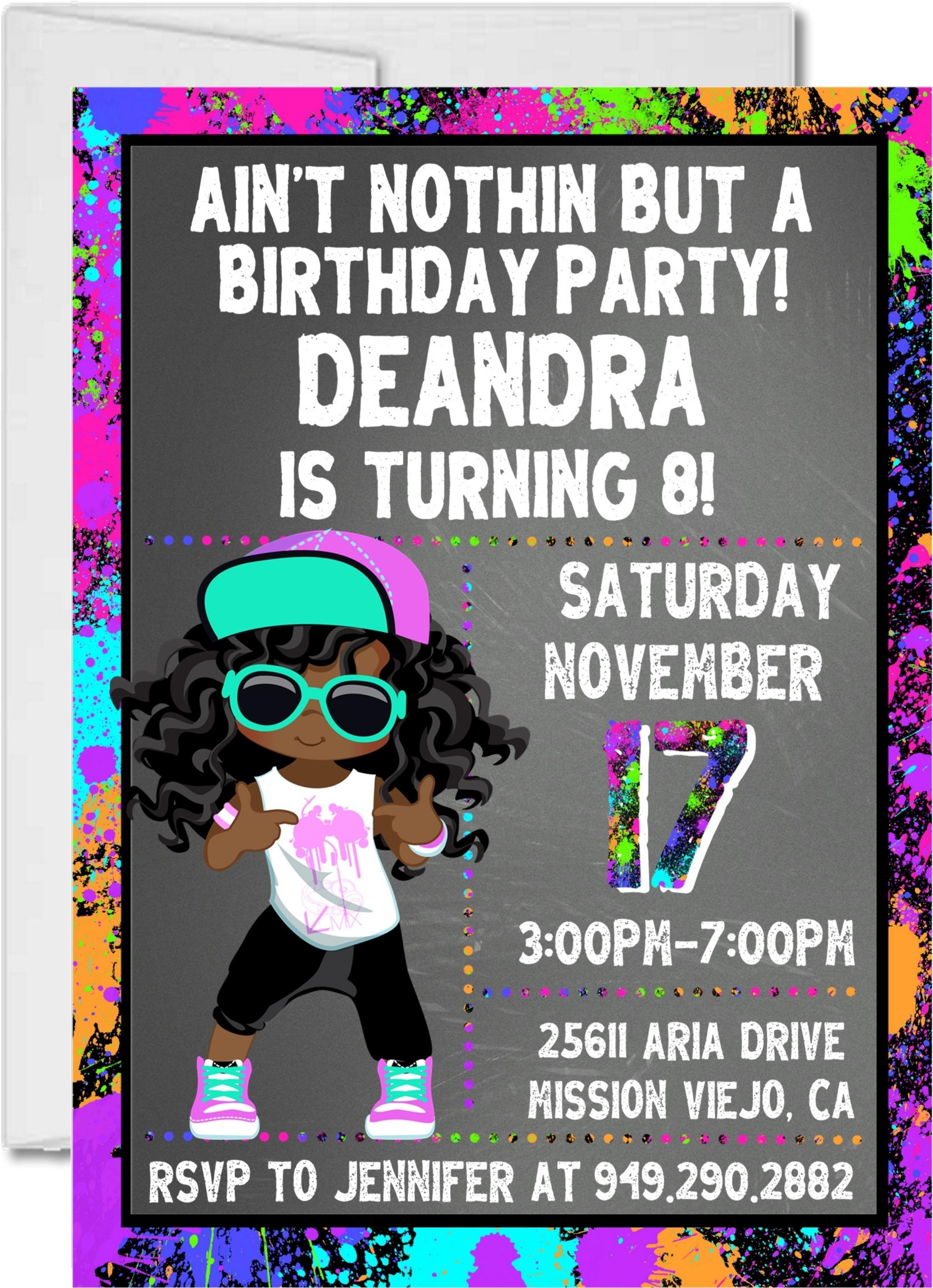 Girls Hip Hop Birthday Party Invitations