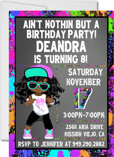 Girls Hip Hop Birthday Party Invitations