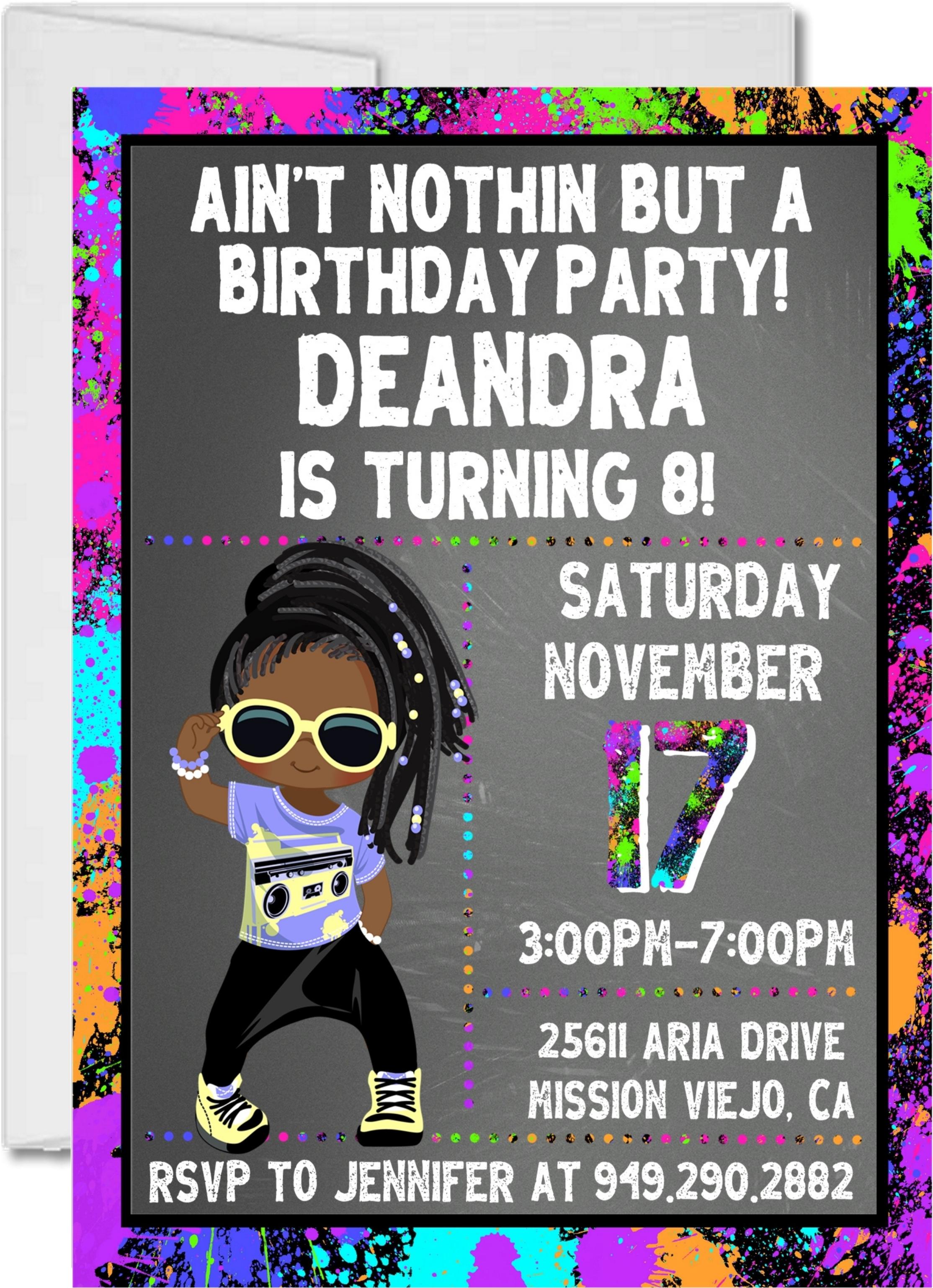 Girls Hip Hop Birthday Party Invitations