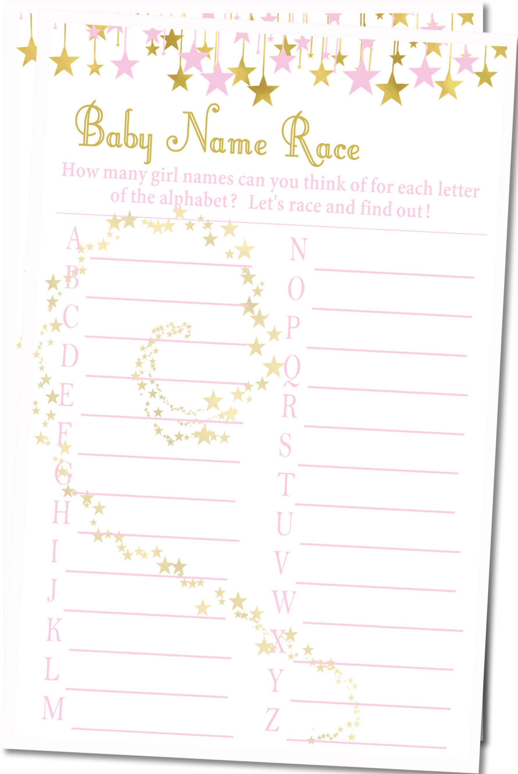 Girls Little Star Baby Shower Name Race Game Cards