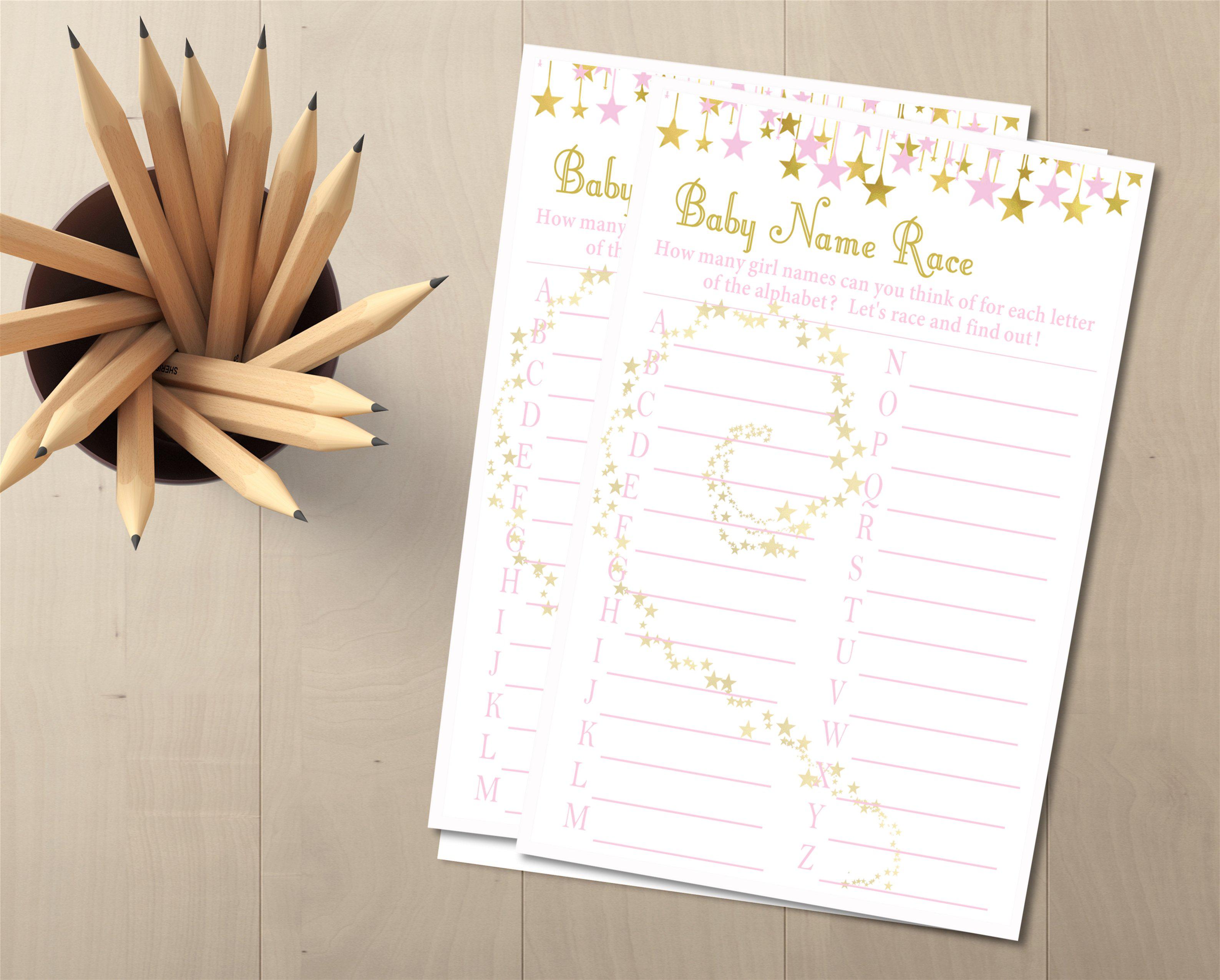 Girls Little Star Baby Shower Name Race Game Cards