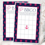 Girls Nautical Baby Shower Bingo Cards