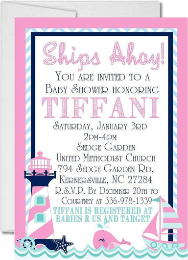 Girls Nautical Baby Shower Invitations