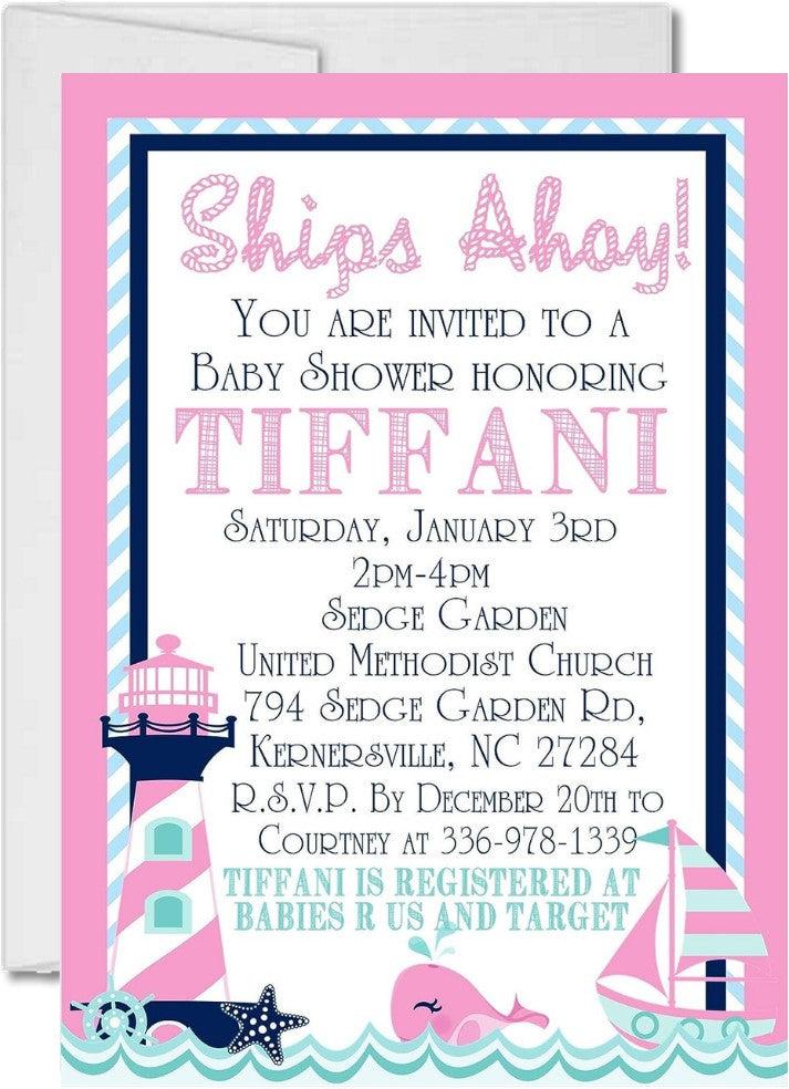 Girls Nautical Baby Shower Invitations