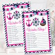 Girls Nautical Baby Shower Wish Cards