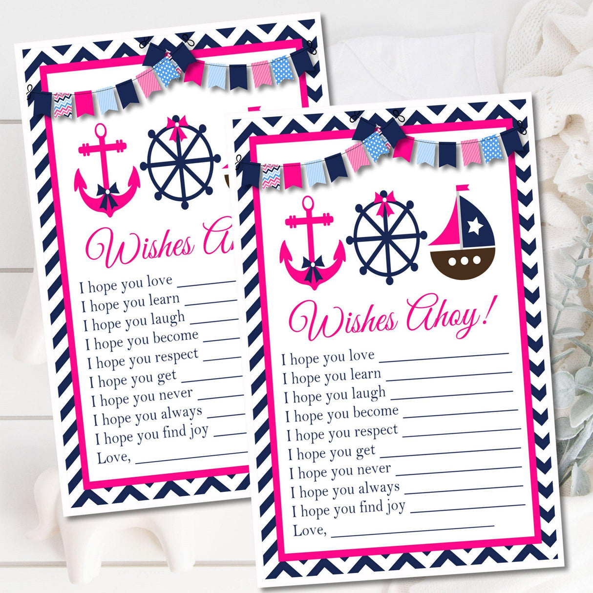 Girls Nautical Baby Shower Wish Cards