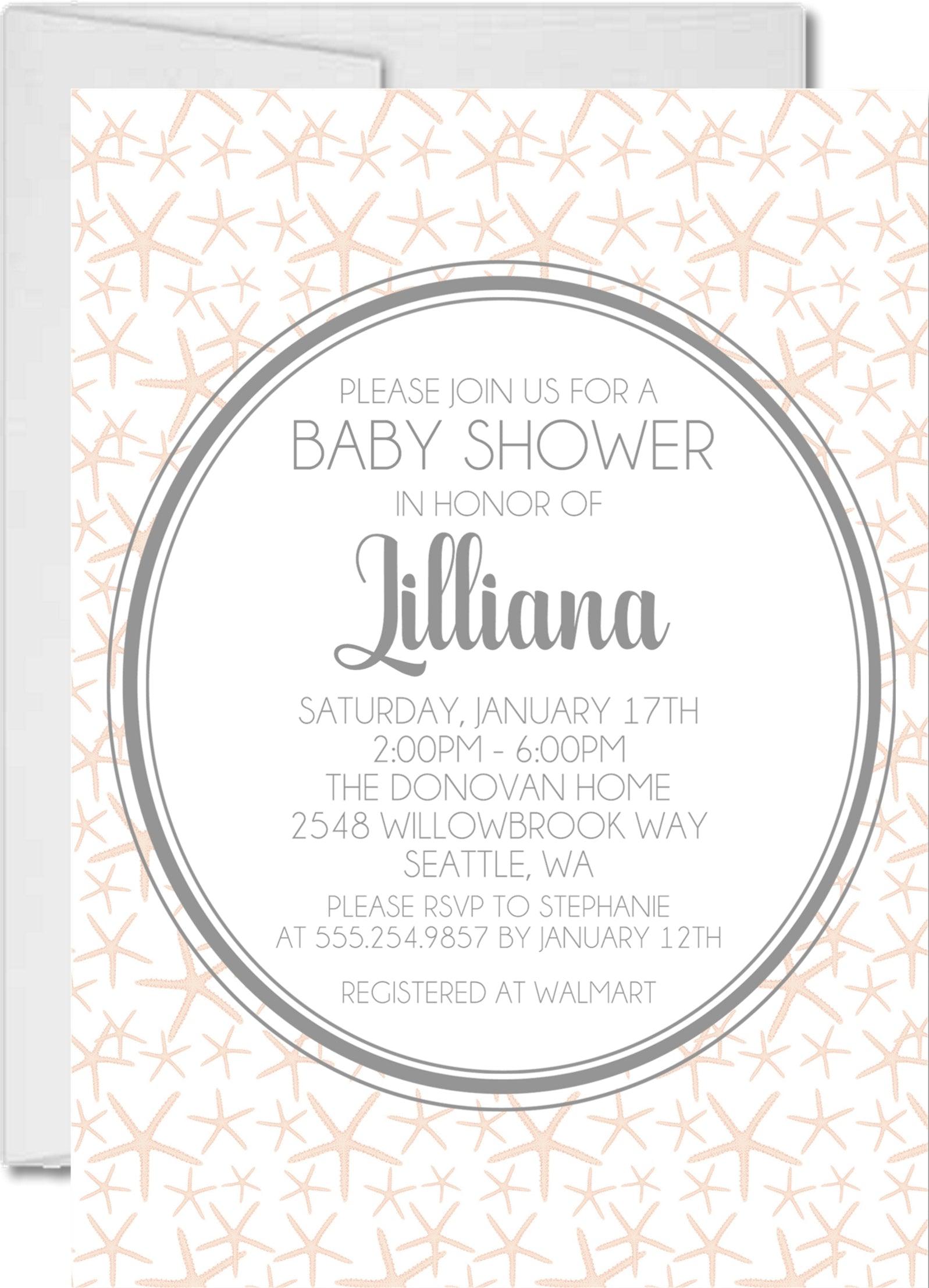 Girls Nautical Starfish Baby Shower Invitations