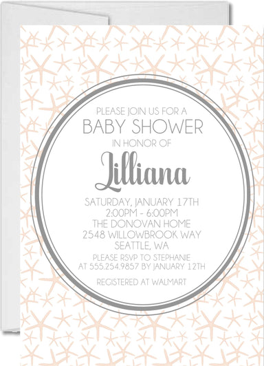 Girls Nautical Starfish Baby Shower Invitations