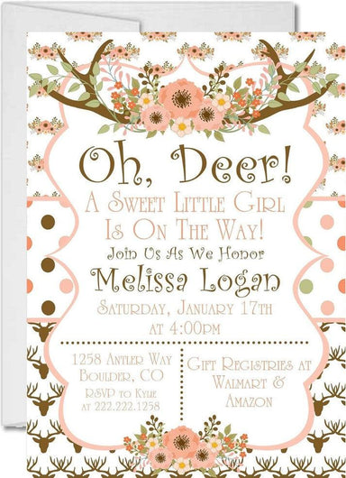 Girls Oh, Deer Baby Shower Invitations