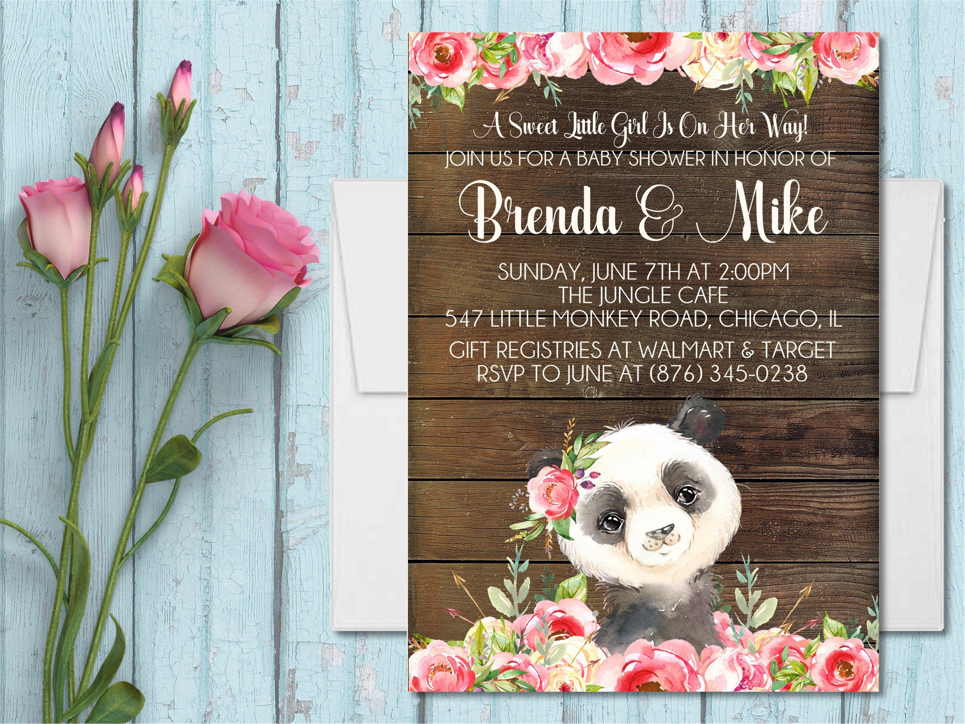 Girls Panda Baby Shower Invitations