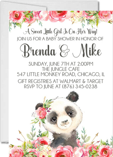 Girls Panda Baby Shower Invitations