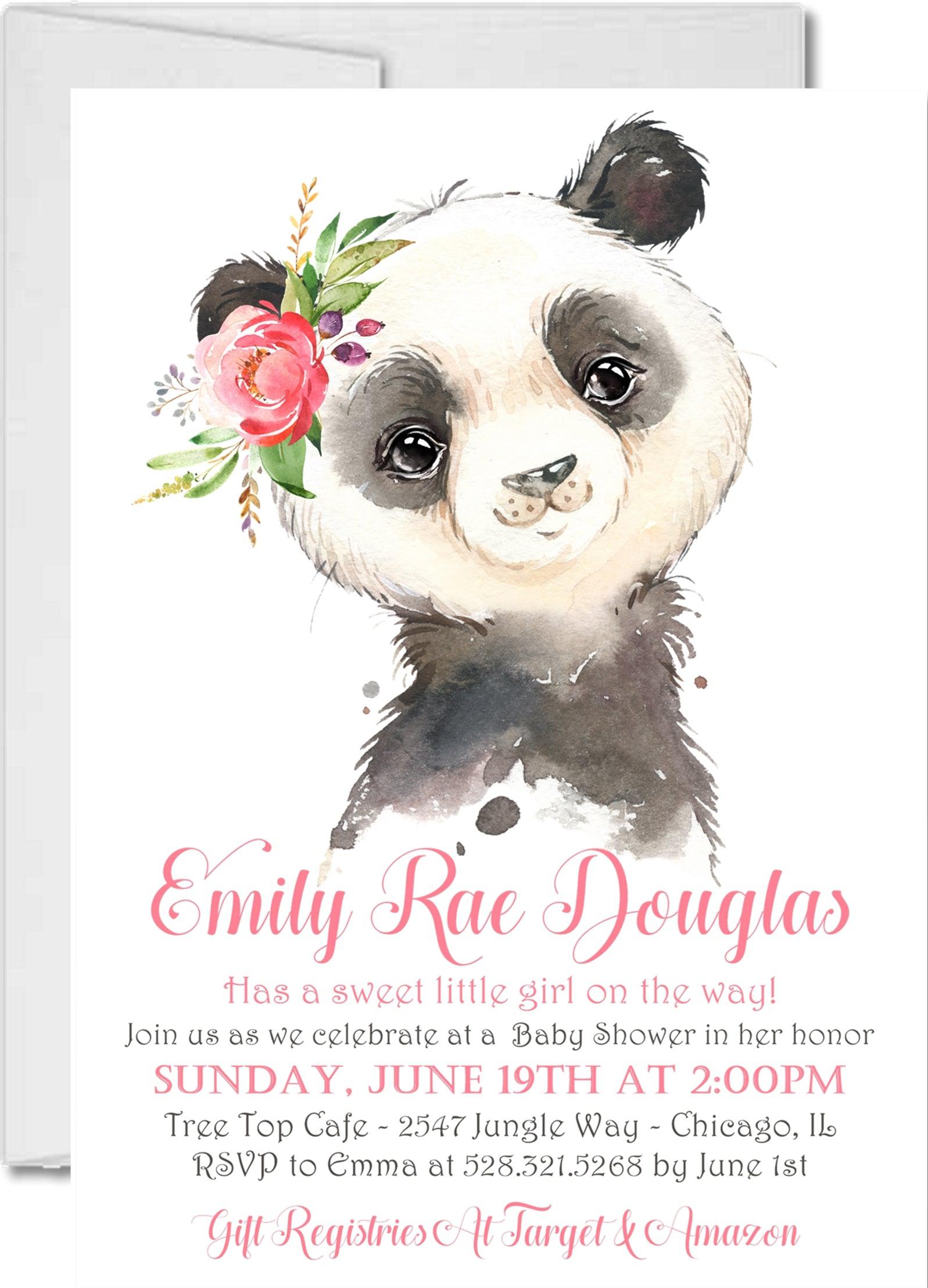 Girls Panda Baby Shower Invitations