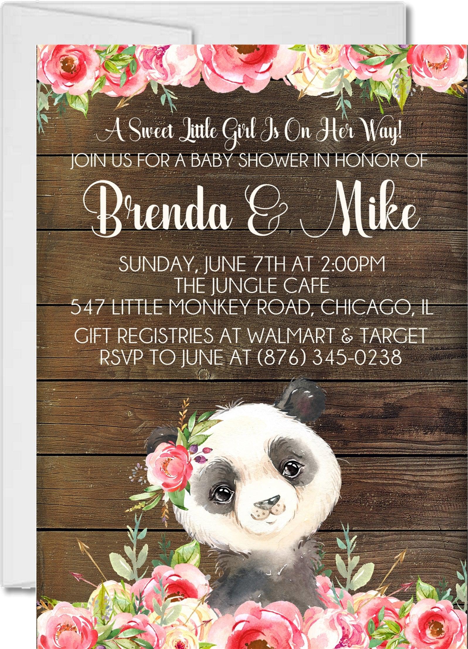 Girls Panda Baby Shower Invitations