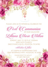 Girls Pink And Gold First Communion Invitations
