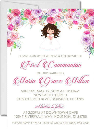 Girls Pink And Purple First Communion Invitations