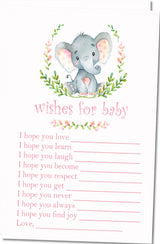 Girls Pink Elephant Baby Shower Wish Card - INSTANT DOWNLOAD PDF FILE