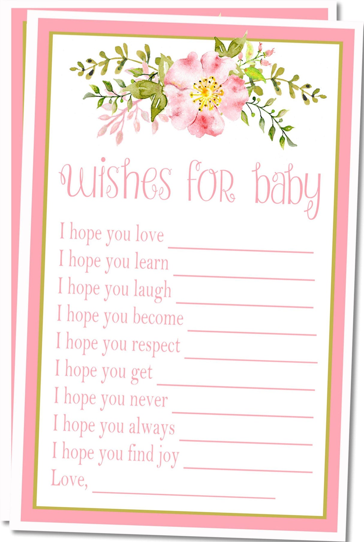Girls Pink Floral Baby Shower Wish Cards