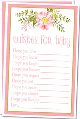 Girls Pink Floral Baby Shower Wish Cards