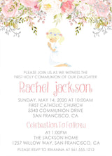 Girls Pink Floral First Communion Invitations