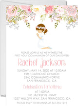 Girls Pink Floral First Communion Invitations