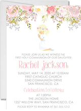 Girls Pink Floral First Communion Invitations
