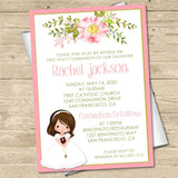 Girls Pink Floral First Communion Invitations