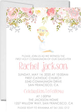 Girls Pink Floral First Communion Invitations