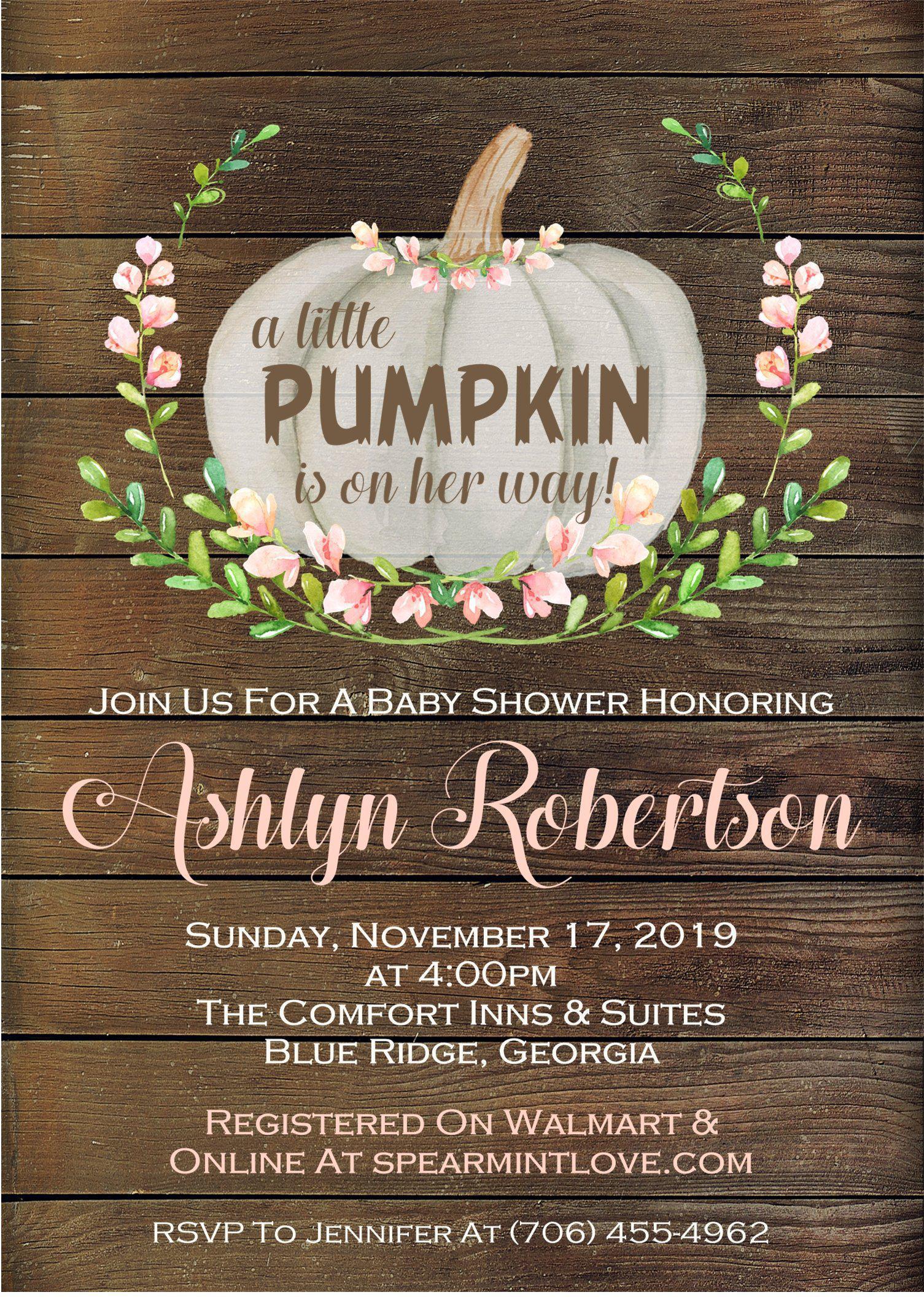 Girls Pink Little Pumpkin Baby Shower Invitations