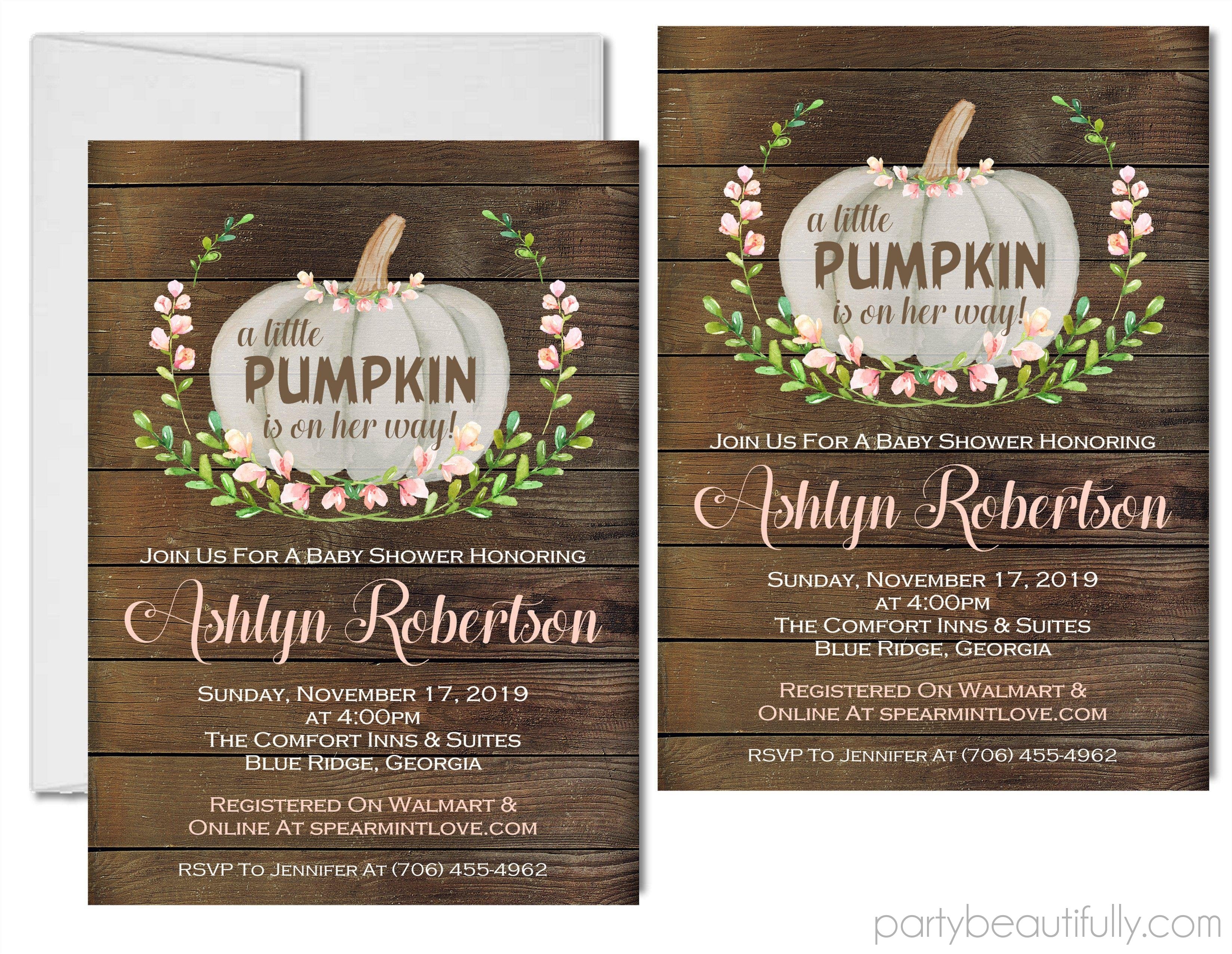 Girls Pink Little Pumpkin Baby Shower Invitations