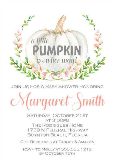 Girls Pink Little Pumpkin Baby Shower Invitations