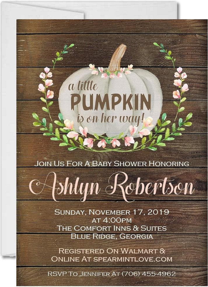 Girls Pink Little Pumpkin Baby Shower Invitations