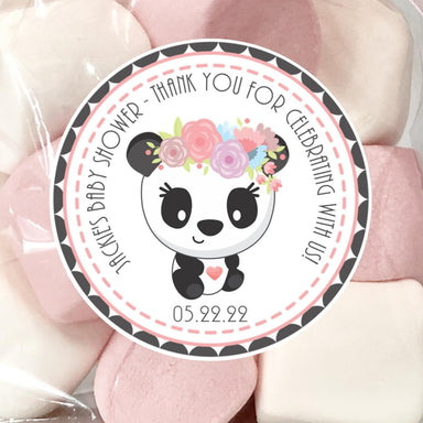 Girls Pink Panda Baby Shower Stickers