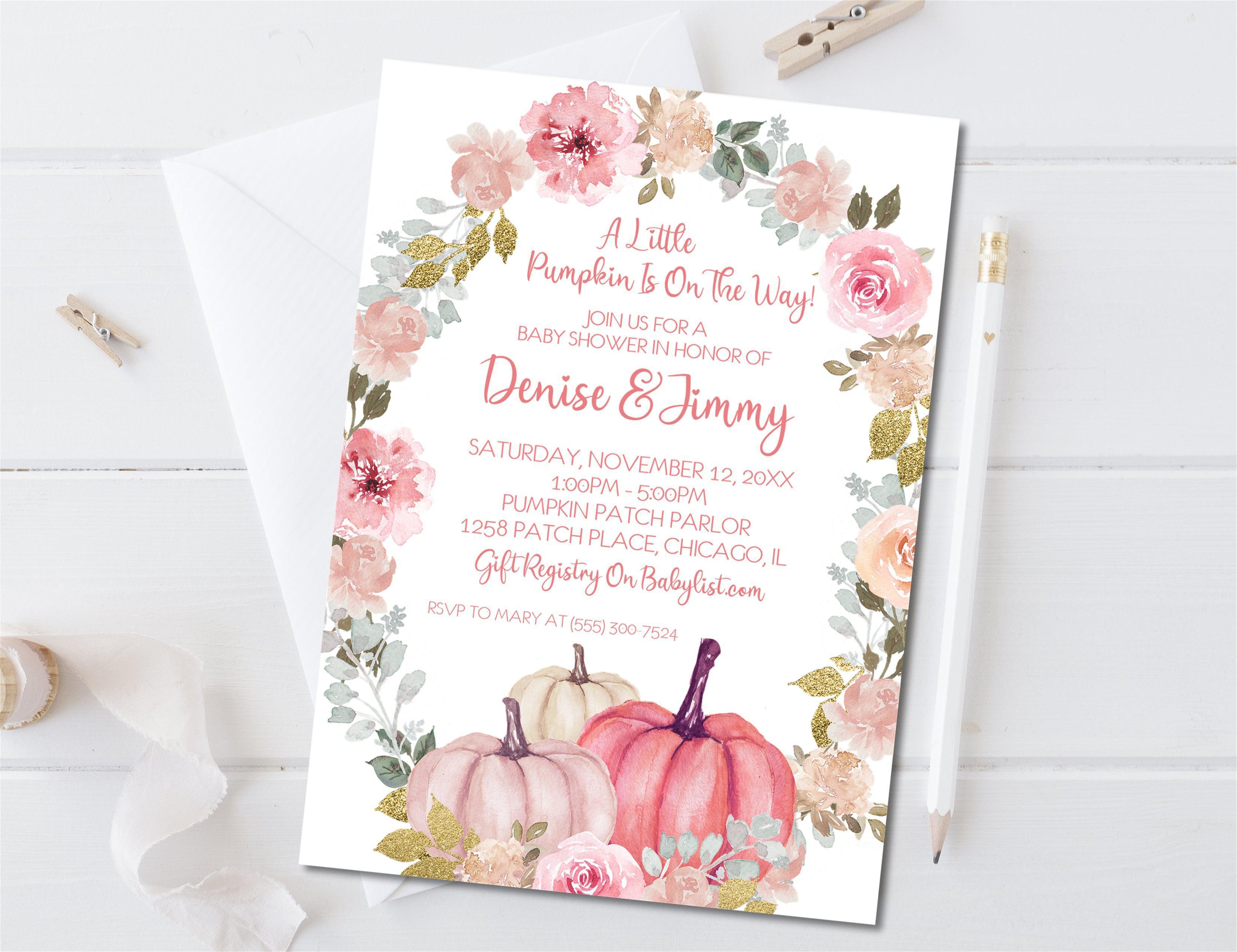 Girls Pink Pumpkin Fall Baby Shower Invitations