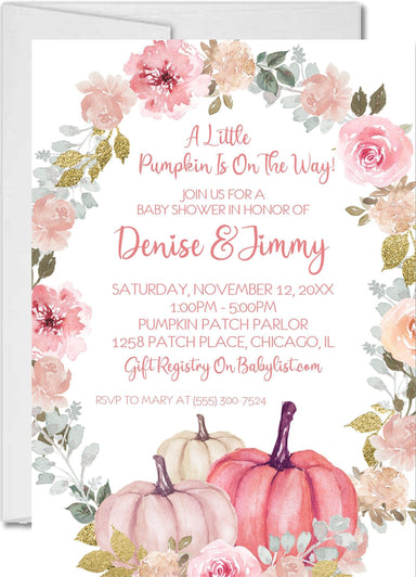 Girls Pink Pumpkin Fall Baby Shower Invitations