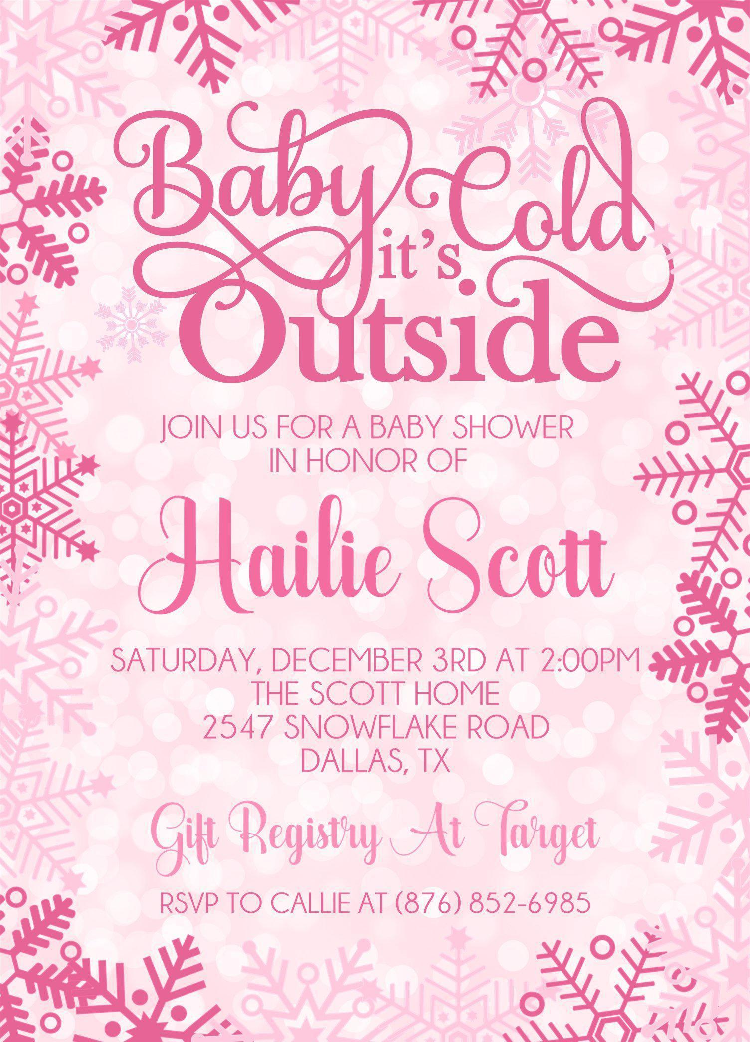 Girls Pink Winter Snowflake Baby Shower Invitations