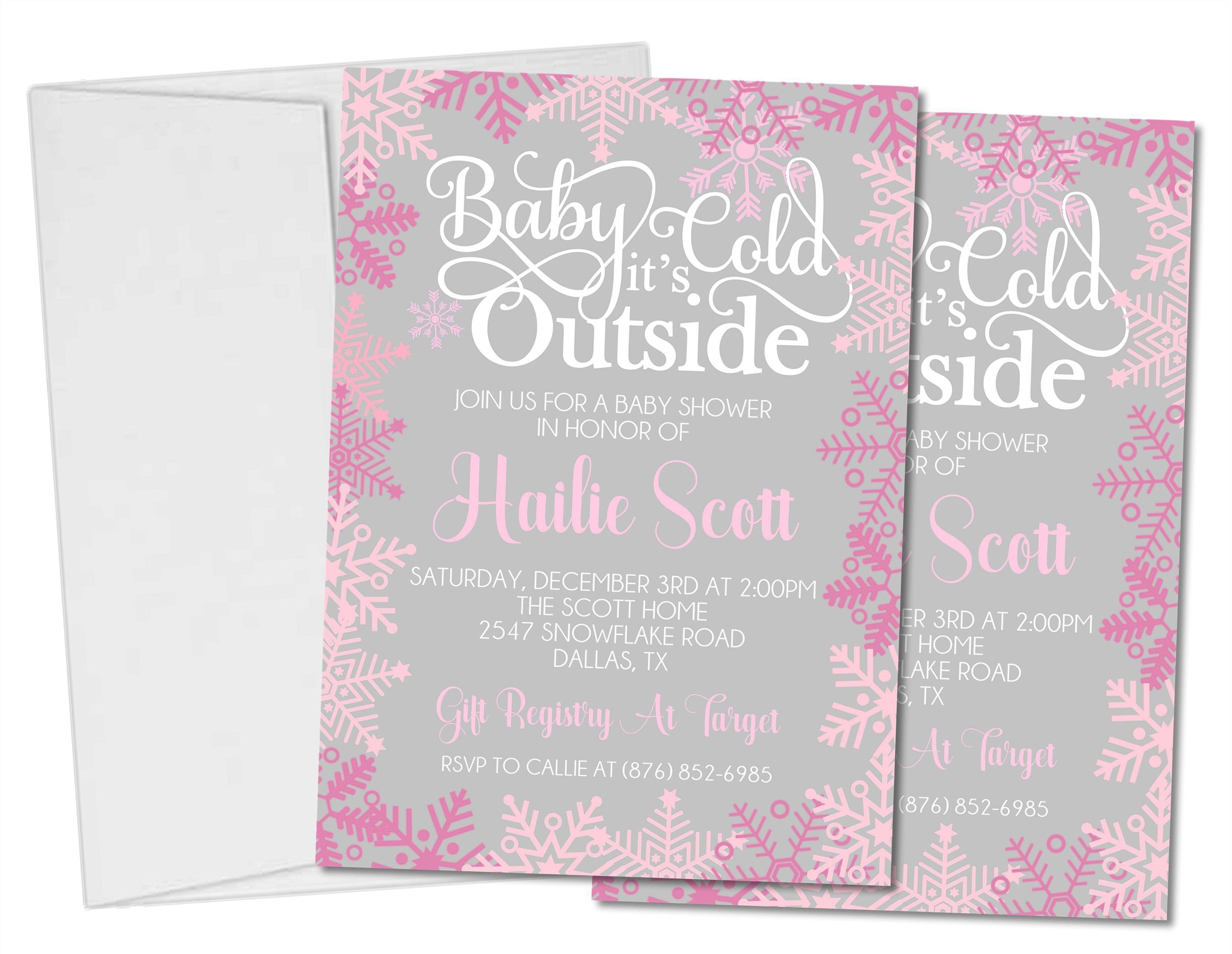 Girls Pink Winter Snowflake Baby Shower Invitations