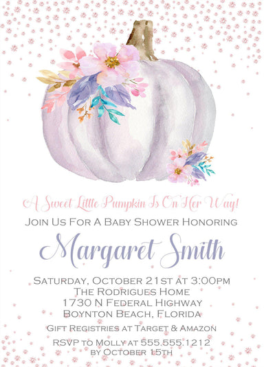 Girls Pumpkin Fall Baby Shower Invitations