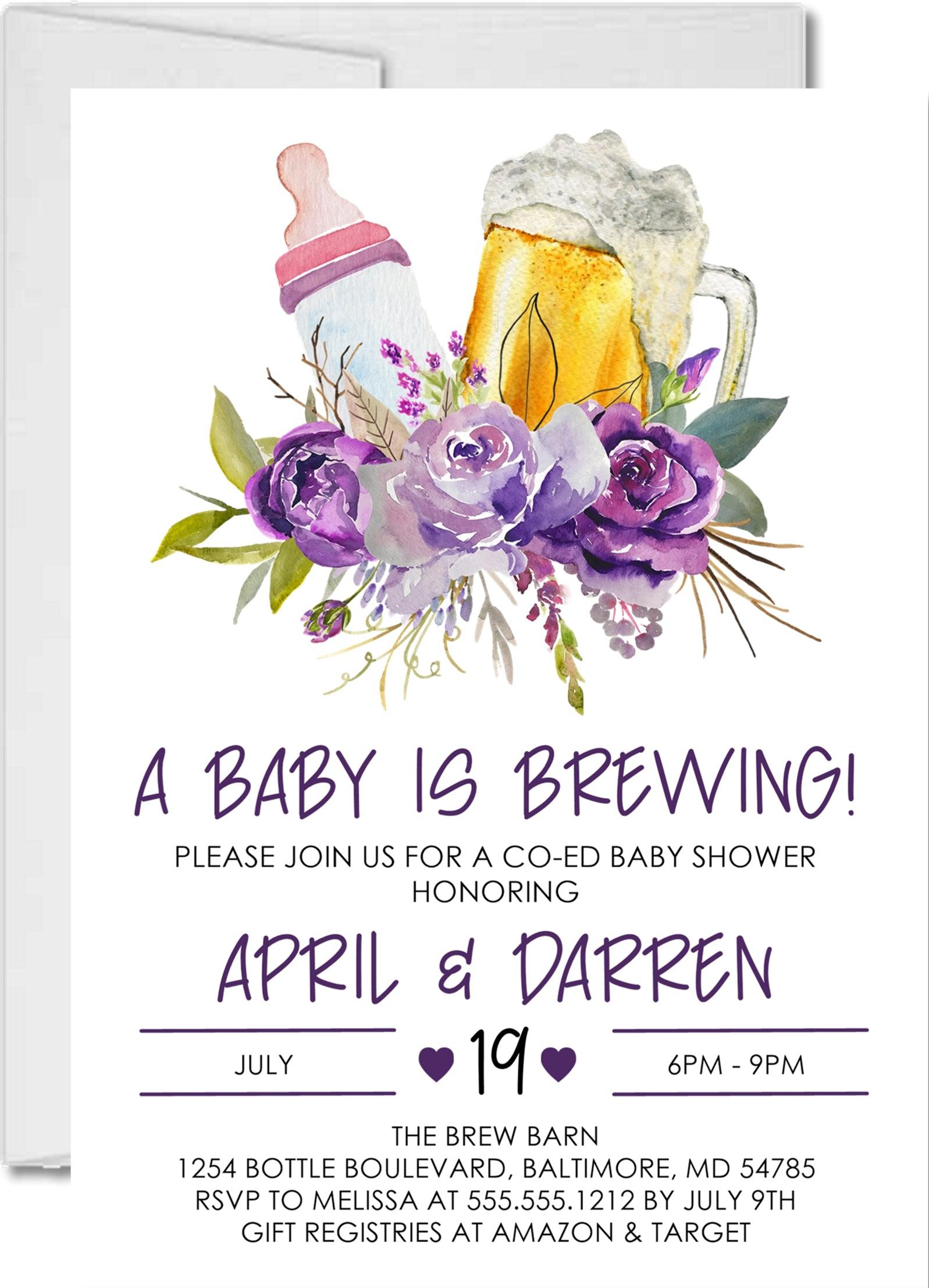 Girls Purple And Lavender Beer Baby Shower Invitations