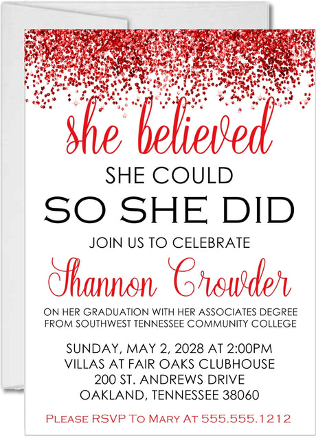 Girls Red Graduation Party Invitations