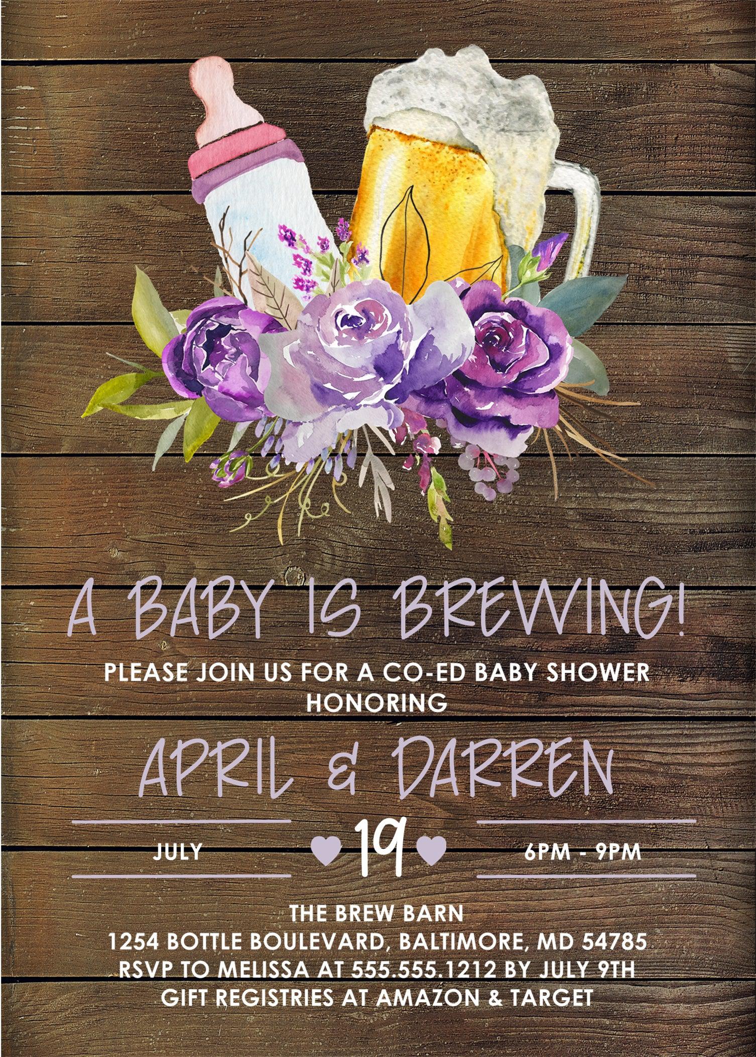 Girls Rustic Beer Baby Shower Invitations