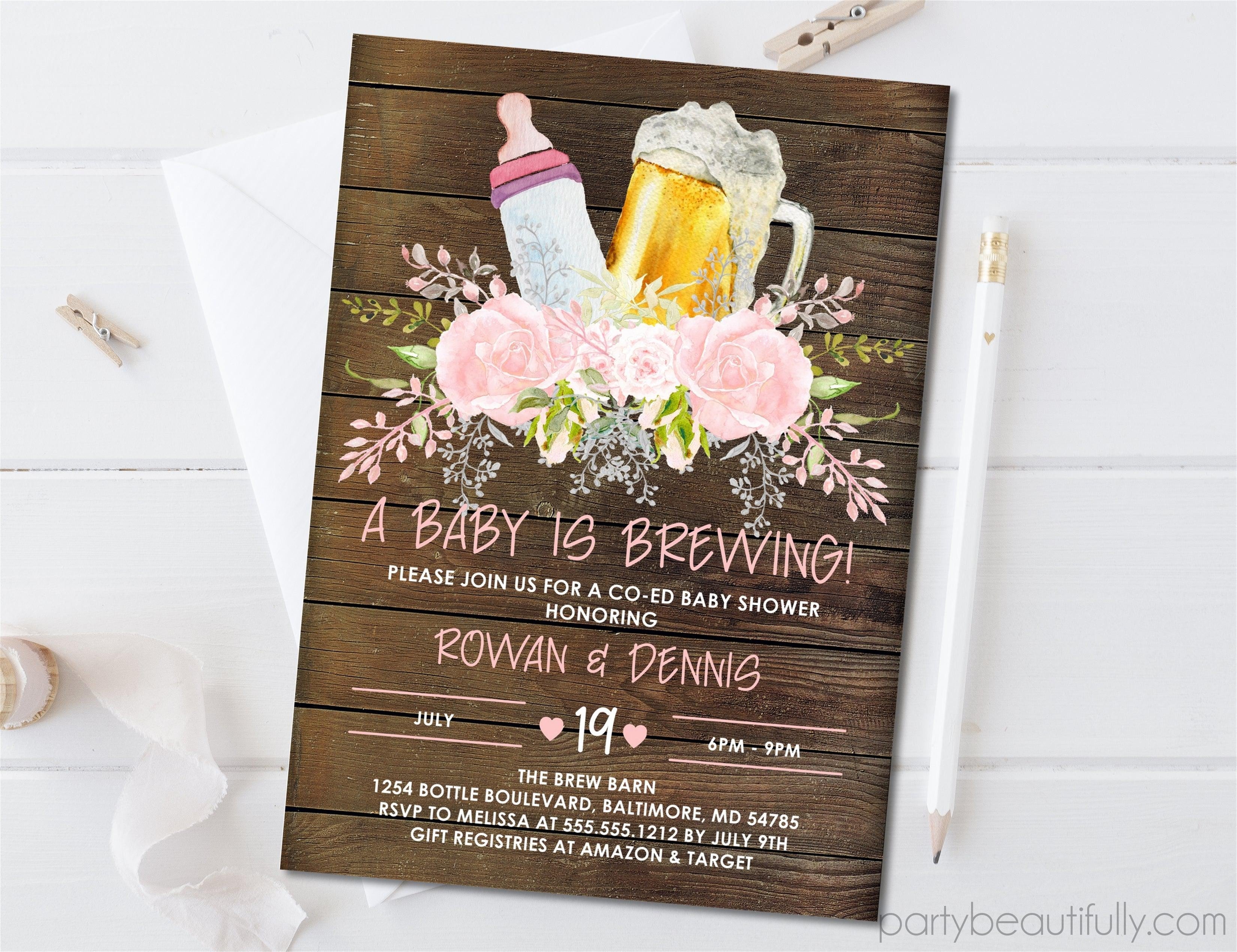 Girls Rustic Beer Baby Shower Invitations