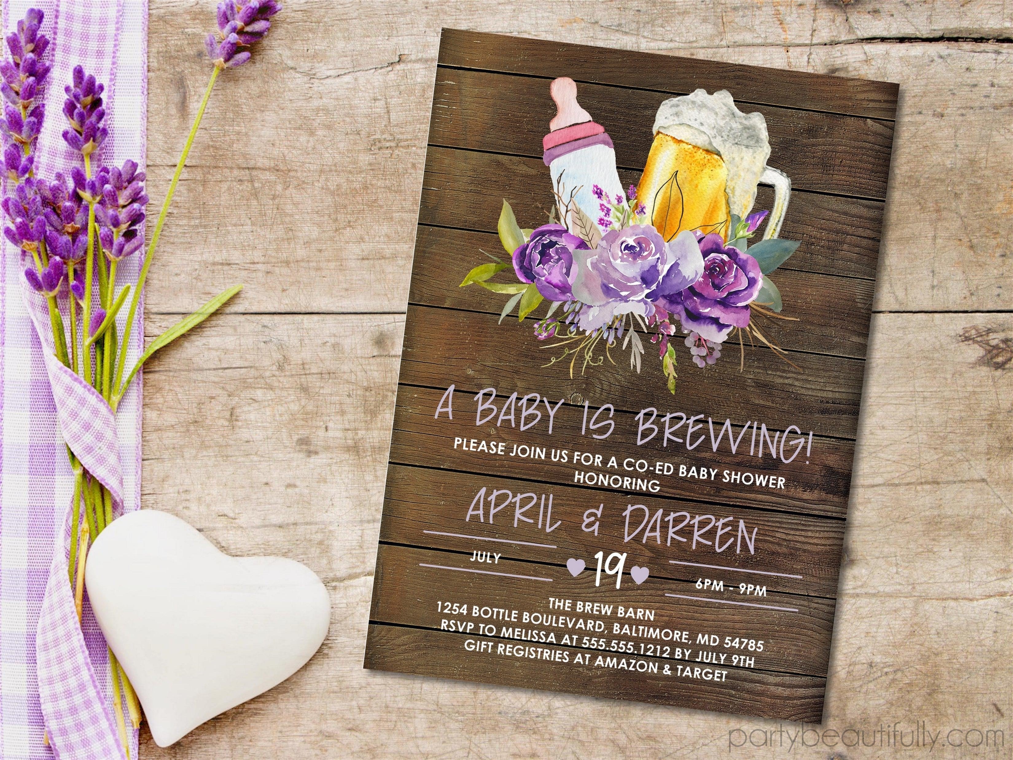 Girls Rustic Beer Baby Shower Invitations