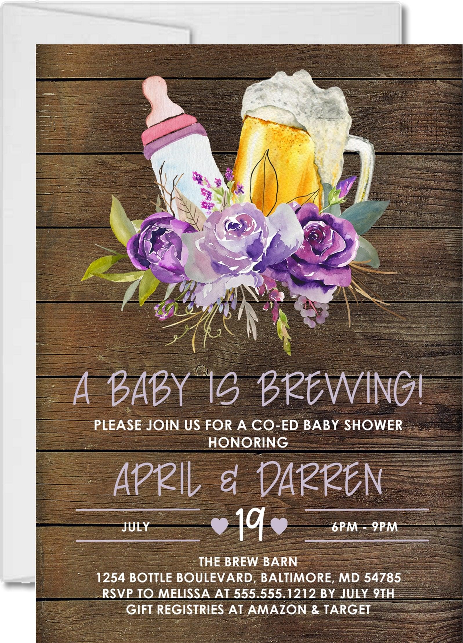 Girls Rustic Beer Baby Shower Invitations