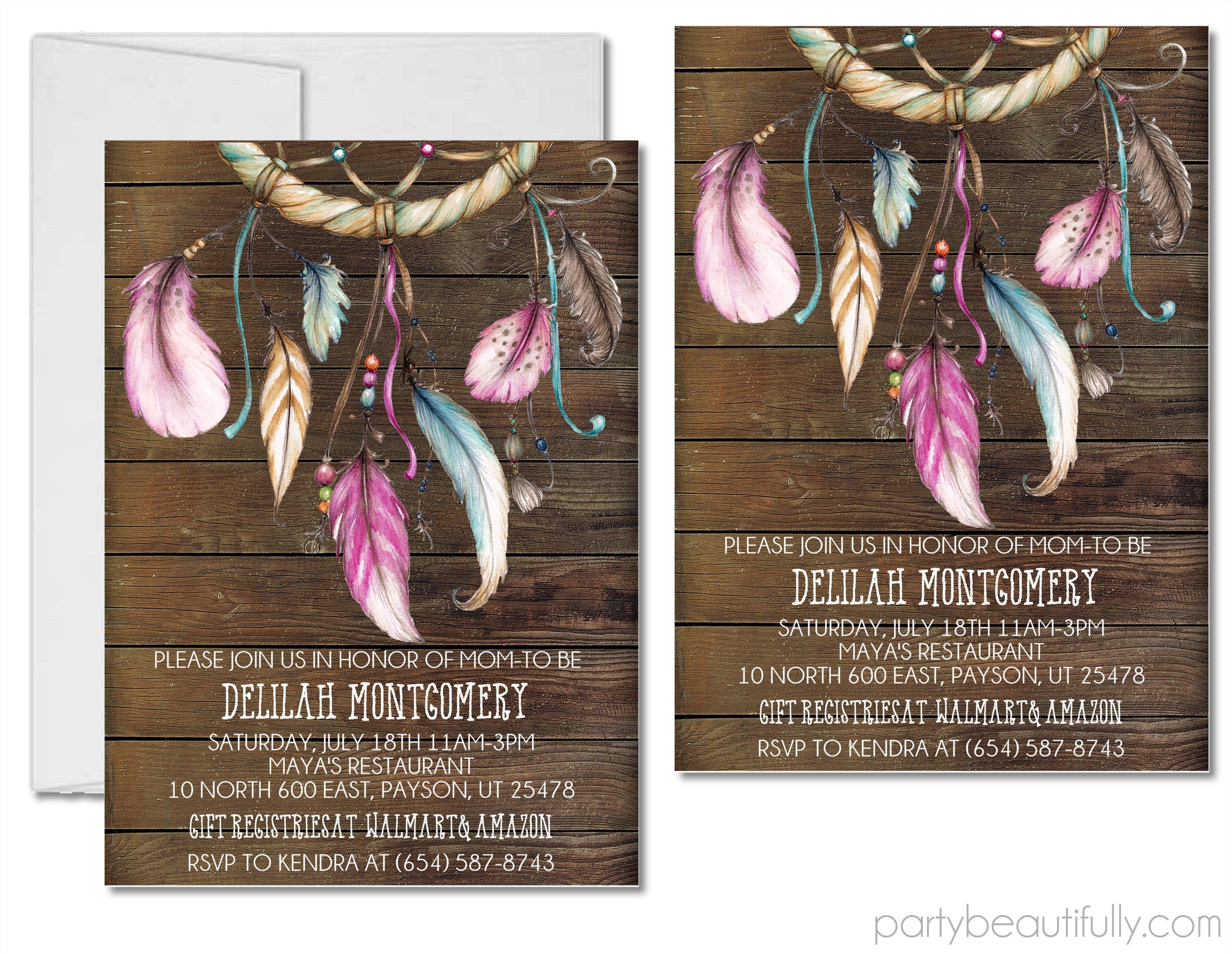 Girls Rustic Tribal Dreamcatcher Baby Shower Invitations