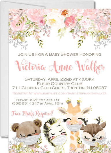 Girls Safari Animals Baby Shower Invitations