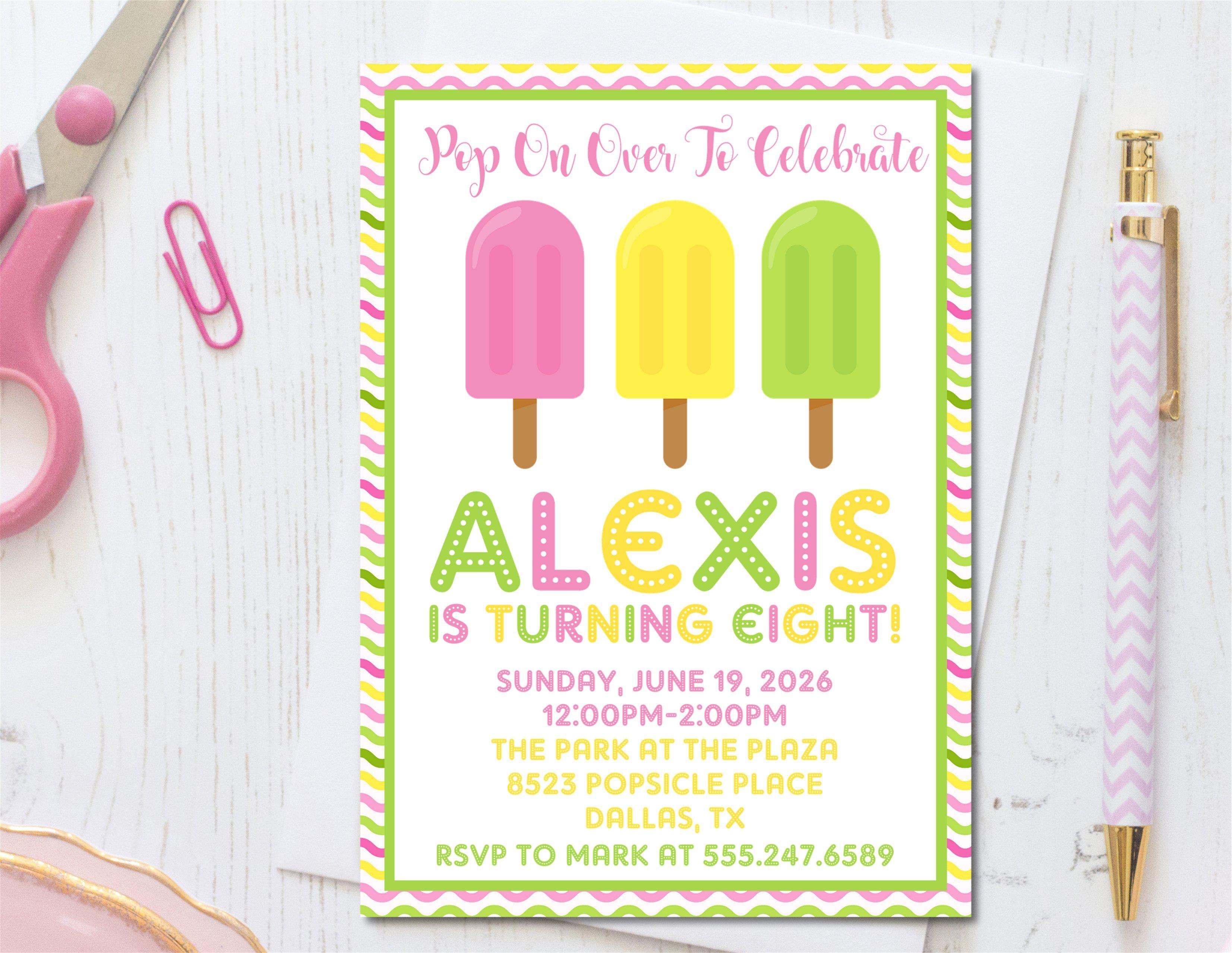 Girls Summer Popsicle Birthday Party Invitations