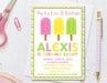 Girls Summer Popsicle Birthday Party Invitations