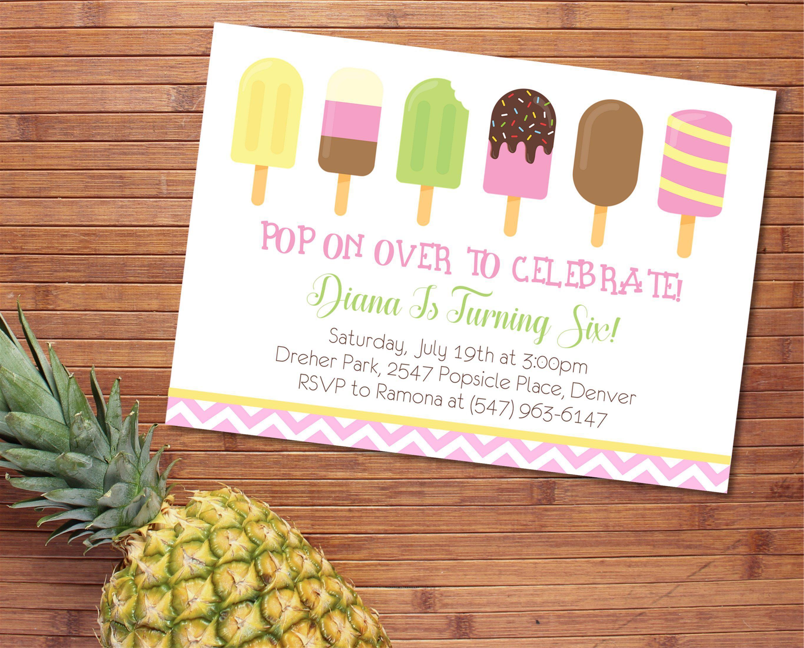 Girls Summer Popsicle Birthday Party Invitations